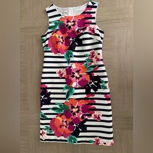 Talbots Black and White Striped Floral Mini Dress